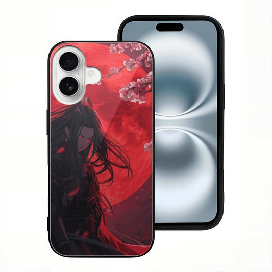 iPhone 16 Glass Phone Case red moon anime girl