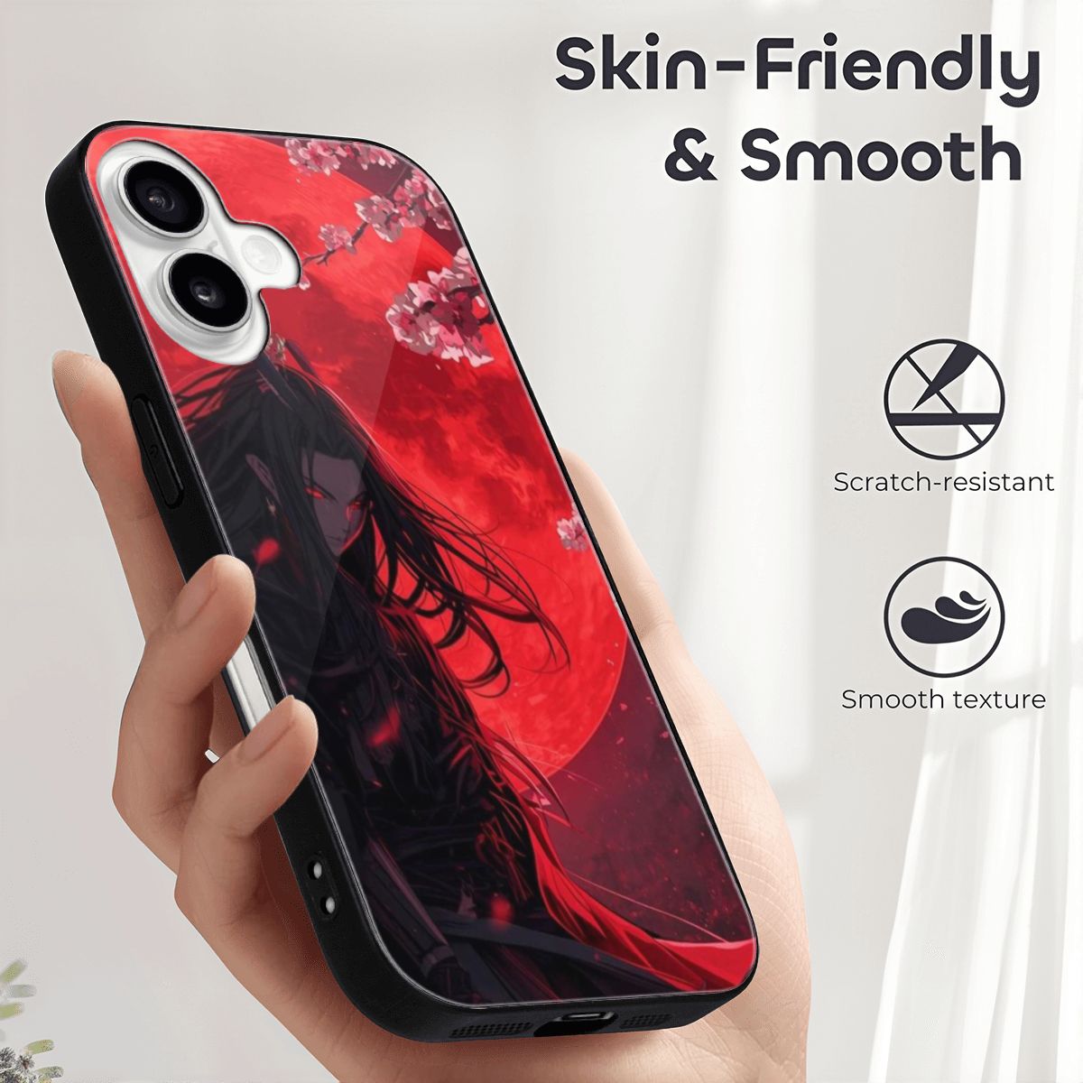 iPhone 16 Glass Phone Case red moon anime girl