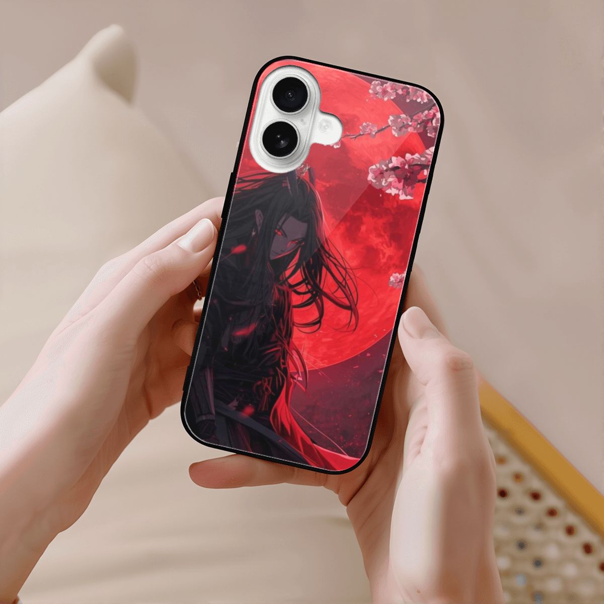 iPhone 16 Glass Phone Case red moon anime girl