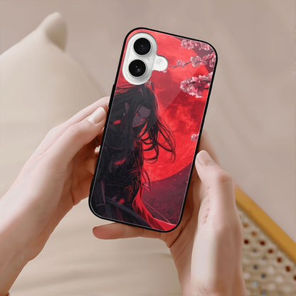 iPhone 16 Glass Phone Case red moon anime girl
