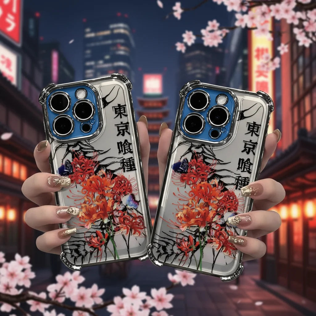 Tokyo Style for Phone Cover Blue Magnetic PMMA with Sublimation Print and Flower Design Magnetic Ring Holder
