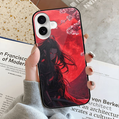 iPhone 16 Glass Phone Case red moon anime girl
