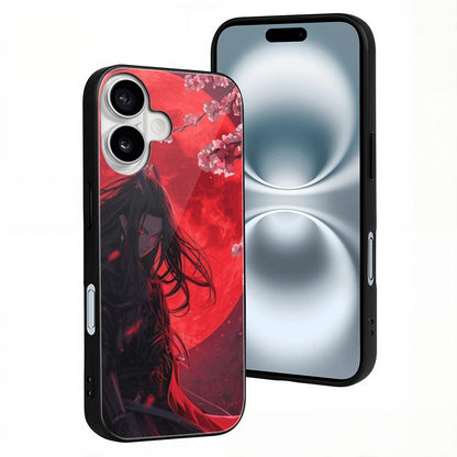 iPhone 16 Glass Phone Case red moon anime girl