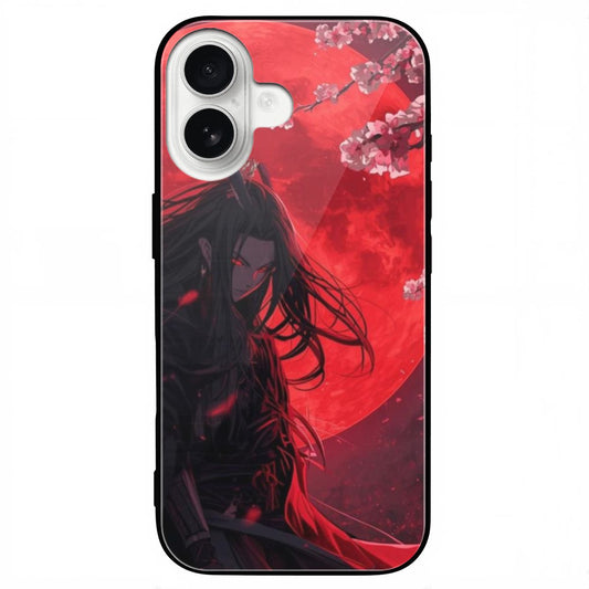 iPhone 16 Glass Phone Case red moon anime girl