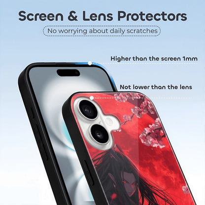 iPhone 16 Glass Phone Case red moon anime girl